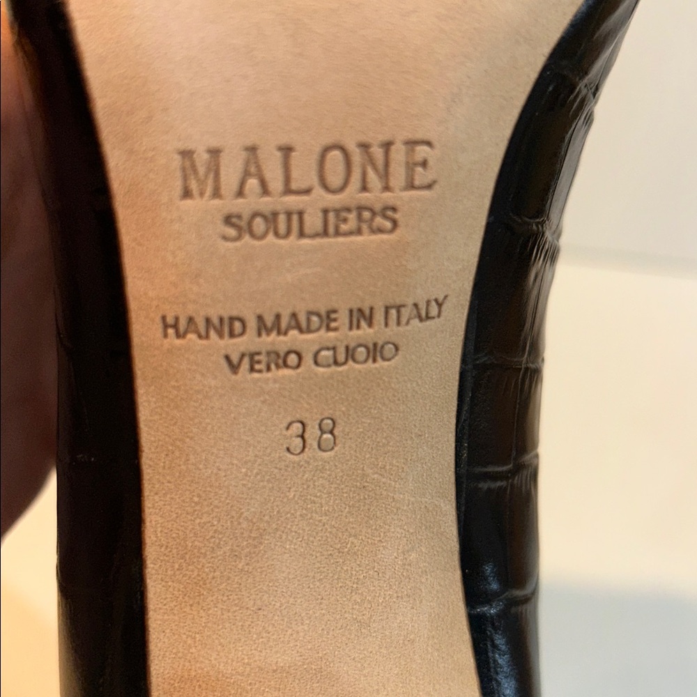 Malone Souliers Clara Black Croc-Embossed Pointed Ankle Boots - Picture 11 of 15